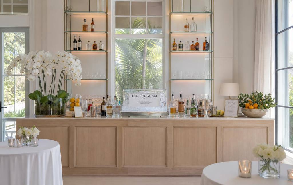 Private event bar styled inside a bright modern home